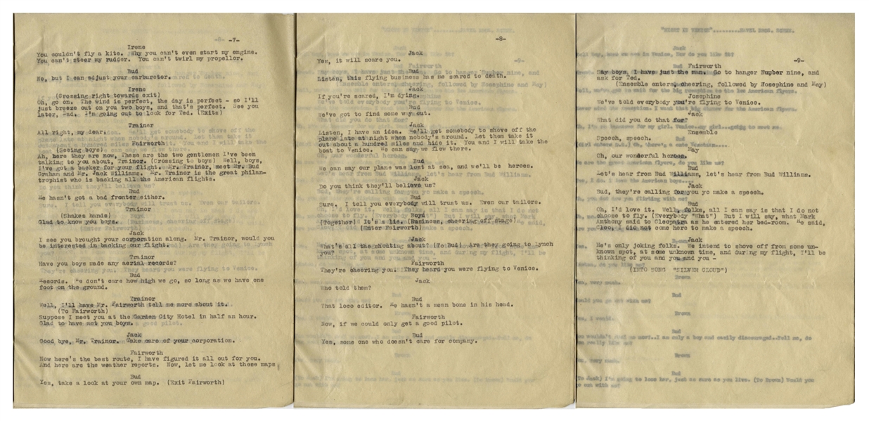 Moe Howard's 13pp. Script, Circa 1929, for ''A Night in Venice'' Theatrical Revue -- One Page Correction in Moe's Hand -- Very Good Plus